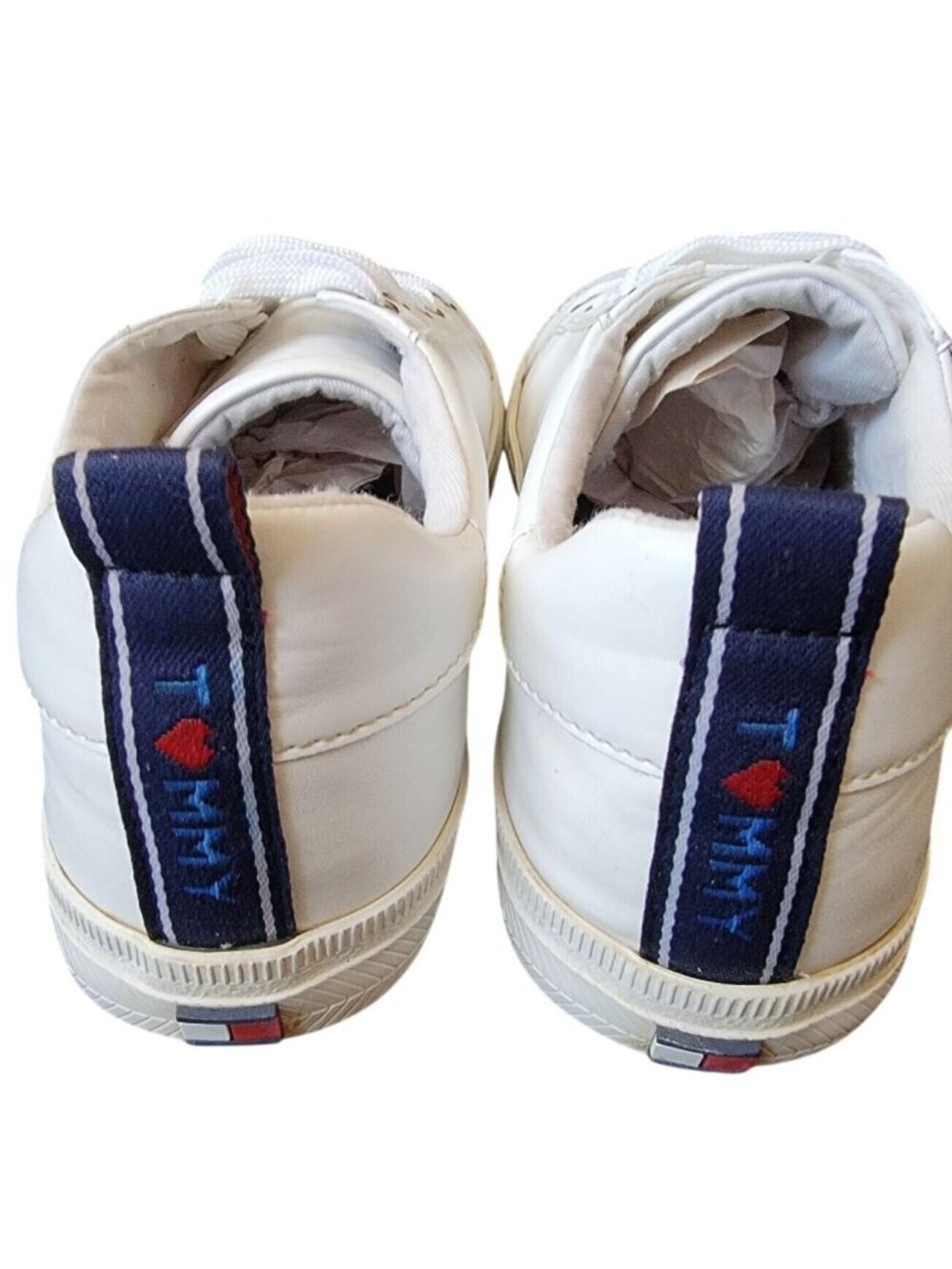 Tommy Hilfiger White Leather Sneakers Women’s 8.5 Low Top Lace Up Minimal Casual - Picture 4 of 6